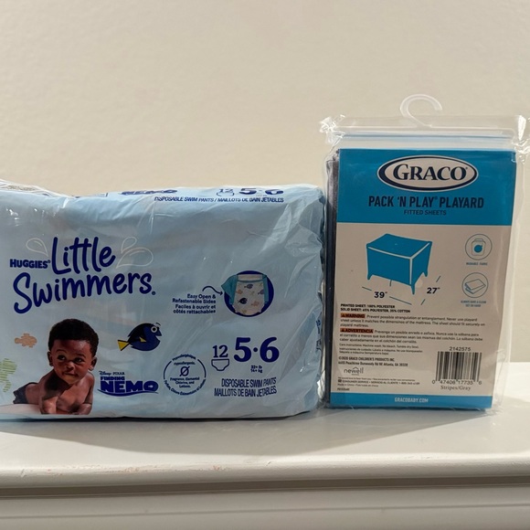 PACK Huggies Little Swimmers Disposable Size 5-6 & Graco Pack 'N Play Sheets. - Picture 2 of 4